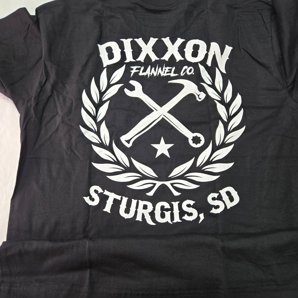 Dixxon Flannel Co Sturgis SD Black Short Sleeve T-Shirt White Crest Graphic Sz L